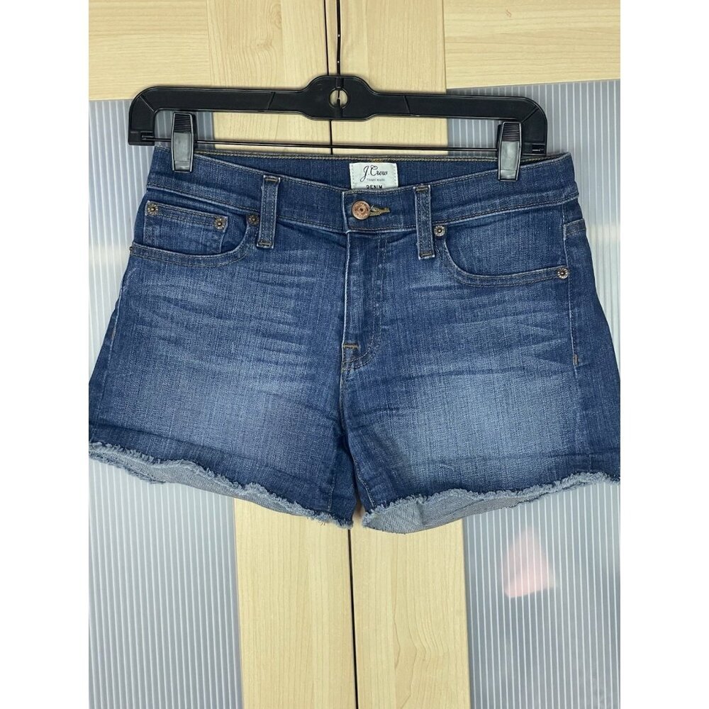 J.Crew Womens Denim Jean Shorts Size 24 Raw‎ Hem Rolled Stretch Beach Summer